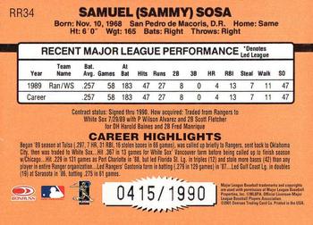 2001 Donruss - Rookie Reprints #RR34 Sammy Sosa Back