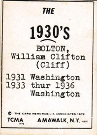 1972 TCMA The 1930's #NNO Cliff Bolton Back