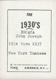 1972 TCMA The 1930's #NNO John Broaca Back