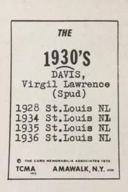 1972 TCMA The 1930's #NNO Spud Davis Back