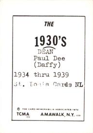 1972 TCMA The 1930's #NNO Daffy Dean Back