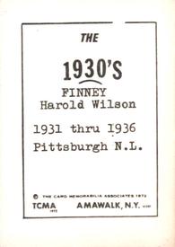 1972 TCMA The 1930's #NNO Harold Finney Back