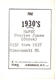 1972 TCMA The 1930's #NNO Charles Hafey Back