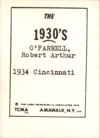 1972 TCMA The 1930's #NNO Robert O'Farrell Back