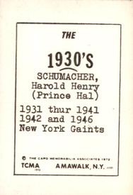 1972 TCMA The 1930's #NNO Harold Schumacher Back