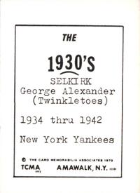 1972 TCMA The 1930's #NNO George Selkirk Back
