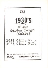 1972 TCMA The 1930's #NNO Gordon Slade Back