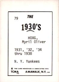 1972 TCMA The 1930's #79 Myril Hoag Back
