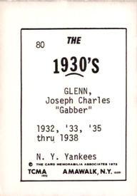 1972 TCMA The 1930's #80 Joseph Glenn Back