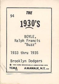 1972 TCMA The 1930's #94 Ralph Boyle Back