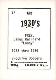 1972 TCMA The 1930's #97 Lonny Frey Back