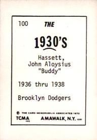 1972 TCMA The 1930's #100 Buddy Hassett Back