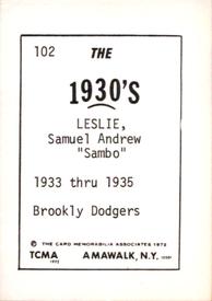 1972 TCMA The 1930's #102 Samuel Leslie Back