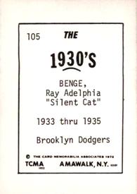1972 TCMA The 1930's #105 Ray Benge Back