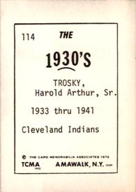 1972 TCMA The 1930's #114 Hal Trosky Back