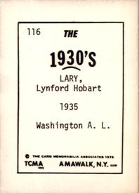 1972 TCMA The 1930's #116 Lyn Lary Back