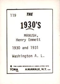 1972 TCMA The 1930's #119 Heinie Manush Back