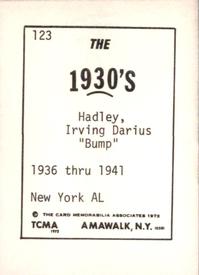 1972 TCMA The 1930's #123 Bump Hadley Back