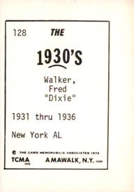 1972 TCMA The 1930's #128 Fred Walker Back