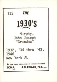 1972 TCMA The 1930's #132 John Murphy Back