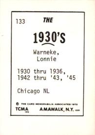 1972 TCMA The 1930's #133 Lon Warneke Back