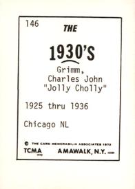 1972 TCMA The 1930's #146 Charlie Grimm Back