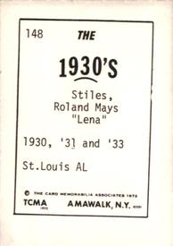 1972 TCMA The 1930's #148 Rollie Stiles Back
