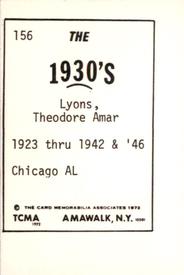 1972 TCMA The 1930's #156 Ted Lyons Back