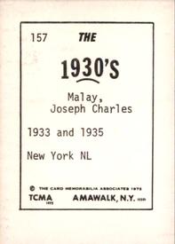 1972 TCMA The 1930's #157 Joe Malay Back