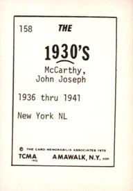 1972 TCMA The 1930's #158 John McCarthy Back