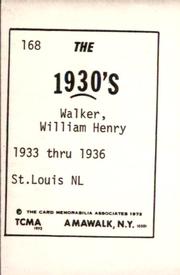 1972 TCMA The 1930's #168 William Walker Back