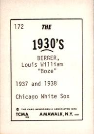 1972 TCMA The 1930's #172 Boze Berger Back