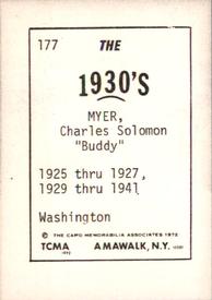 1972 TCMA The 1930's #177 Buddy Myer Back