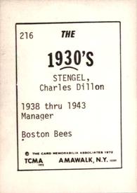 1972 TCMA The 1930's #216 Casey Stengel Back