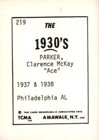 1972 TCMA The 1930's #219 Ace Parker Back