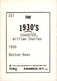 1972 TCMA The 1930's #221 Bill Schuster Back