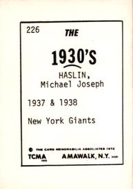 1972 TCMA The 1930's #226 Mickey Haslin Back