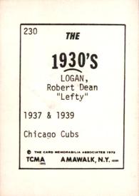 1972 TCMA The 1930's #230 Bob Logan Back