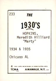 1972 TCMA The 1930's #233 Marty Hopkins Back
