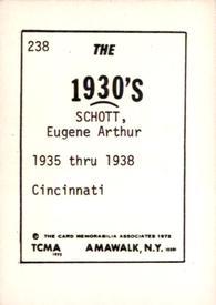 1972 TCMA The 1930's #238 Eugene Schott Back