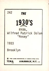 1972 TCMA The 1930's #242 Rosy Ryan Back