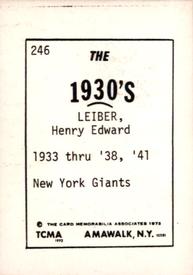 1972 TCMA The 1930's #246 Henry Leiber Back