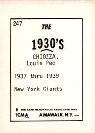 1972 TCMA The 1930's #247 Lou Chiozza Back