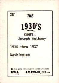 1972 TCMA The 1930's #251 Joe Kuhel Back