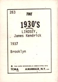1972 TCMA The 1930's #263 James Lindsey Back