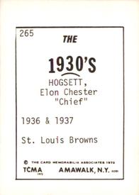 1972 TCMA The 1930's #265 Elon Hogsett Back