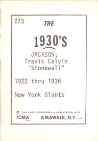 1972 TCMA The 1930's #273 Travis Jackson Back