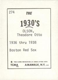 1972 TCMA The 1930's #274 Ted Olson Back