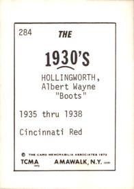 1972 TCMA The 1930's #284 Al Hollingsworth Back