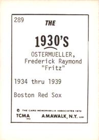 1972 TCMA The 1930's #289 Fred Ostermueller Back